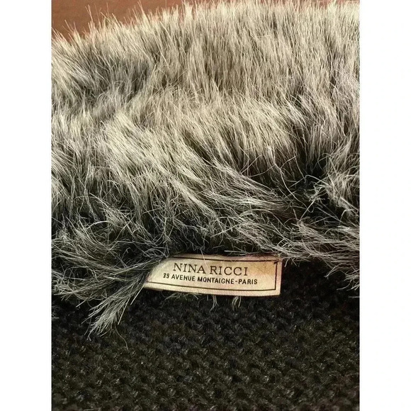 Nina Ricci Faux Fur Jacket Black Sweater Mohair Silk Y2k 90s Mob Wife Cardigan - Picture 5 of 11
